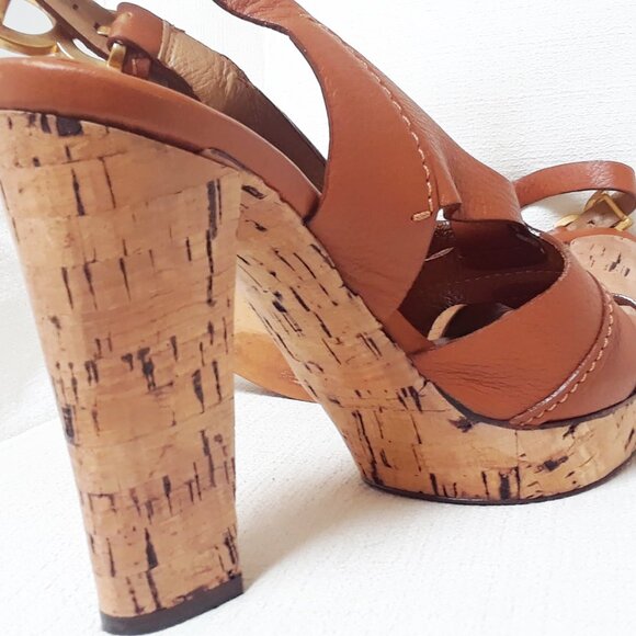 Chloe Cork Slingback Platform High Heel Tan Brown Size 39 - Picture 11 of 15